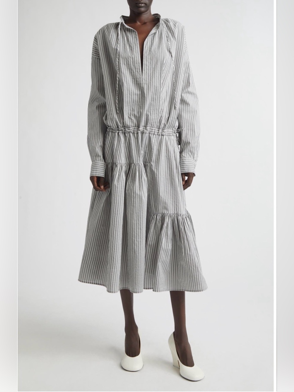 Dries Van Noten washed striped long sleeve cotton & silk dress